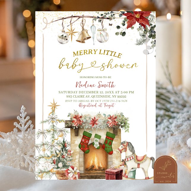 Invitation Fête de Bébé au Cheminée des Fêtes de Noël (Créateur téléchargé)
