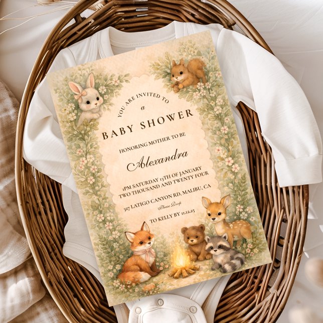 Invitation Fête de Bébé au Feu de Camp Bois Enchanté (Créateur téléchargé)