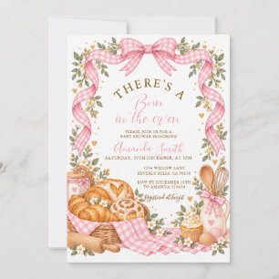 Invitation Fête de bébé au gâteau rose dans le four