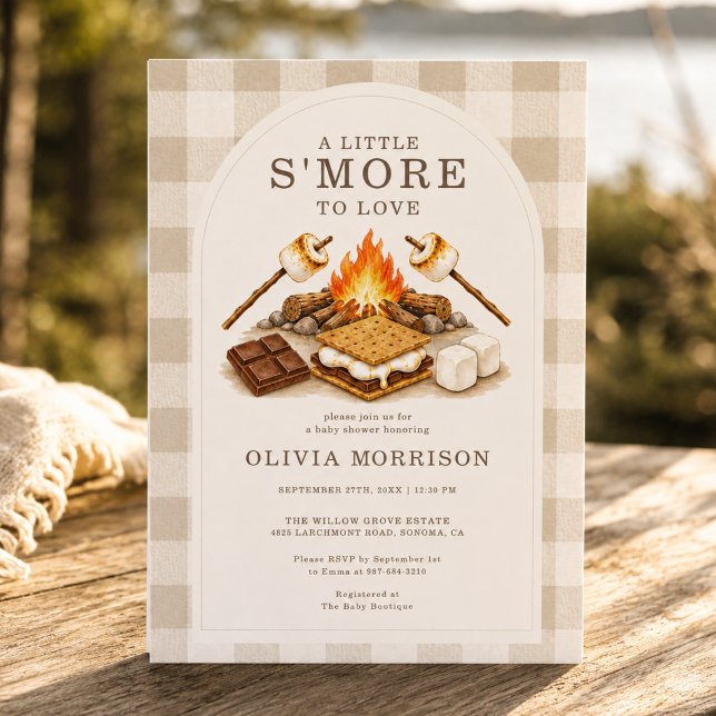 Invitation Fête de bébé au gingham neutre S'more à aimer (Créateur téléchargé)