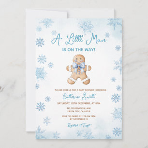 Invitation Fête de bébé au pain d'épices Petit Homme Bleu Flo