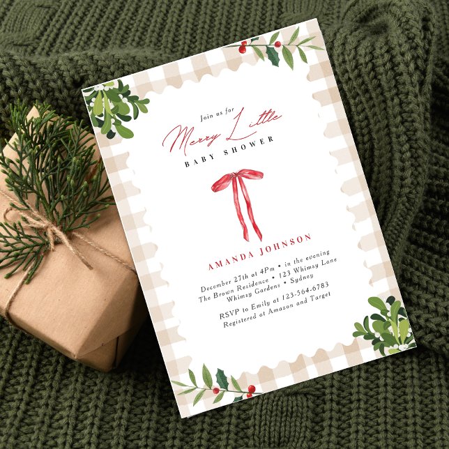 Invitation Fête de Bébé au Petit Ruban Rouge Gingham (Créateur téléchargé)