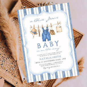 Invitation Fête de bébé au style de jeans bleus Corbeille de