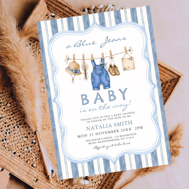 Invitation Fête de bébé au style de jeans bleus Corbeille de  (Créateur téléchargé)