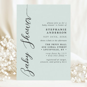 Invitation Fête de Bébé au Style Moderne Simple Menthe Pastel