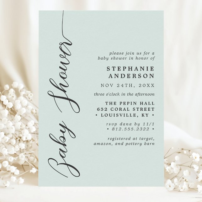 Invitation Fête de Bébé au Style Moderne Simple Menthe Pastel (Créateur téléchargé)