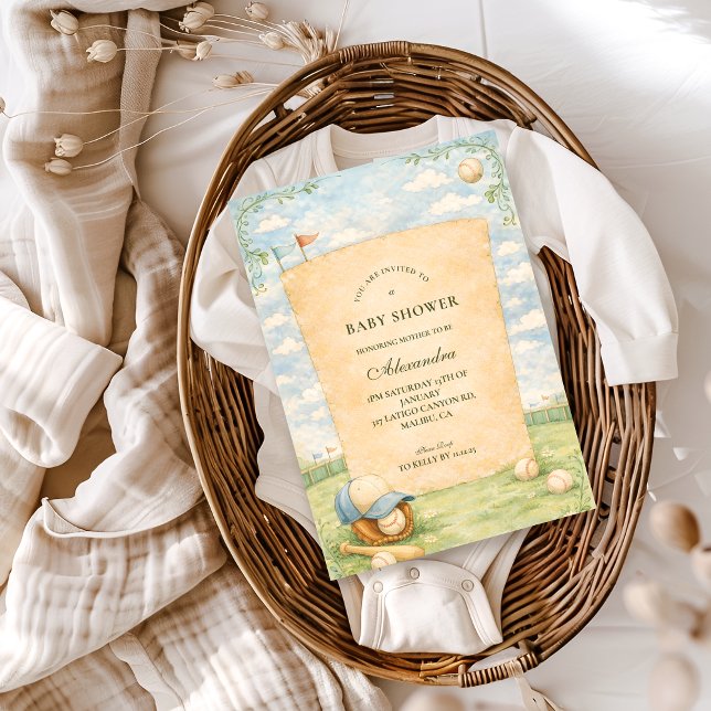 Invitation Fête de bébé au terrain de baseball rétro (Créateur téléchargé)