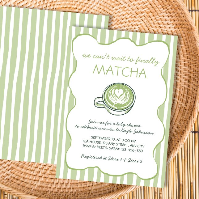 Invitation Fête de Bébé au Thé Vert Matcha Dessiné à la Main (Matcha Green Tea Hand Drawn Baby Shower Invitation)
