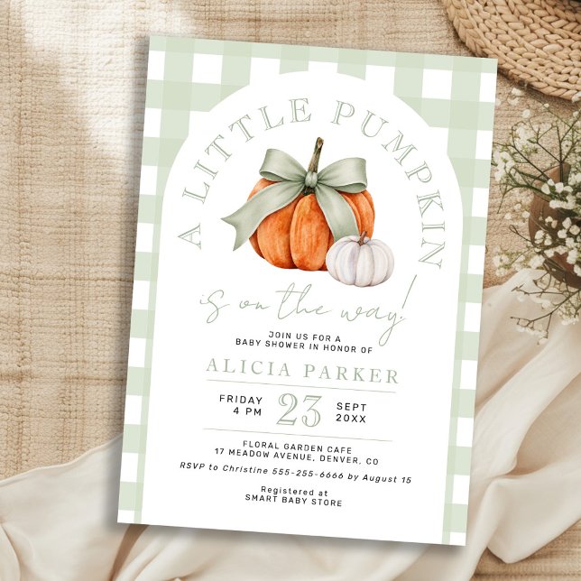 Invitation Fête de bébé au thème de citrouille avec un ruban  (Créateur téléchargé)