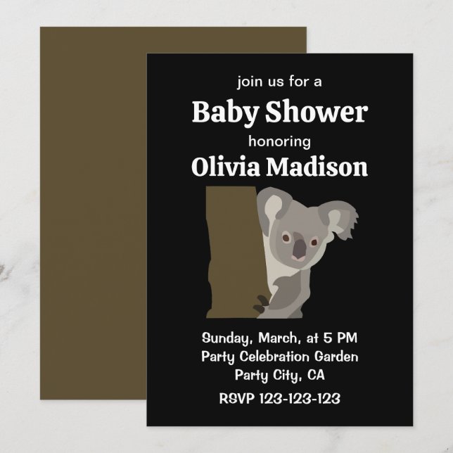 Invitation Fête de bébé au thème de koala neutre (Devant / Derrière)