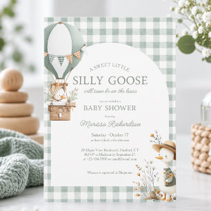 Invitation Fête de bébé au thème de l'oie folle vert sauge et