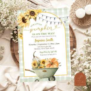 Invitation Fête de Bébé au Tournesol Citrouille Vert Sauge Ru