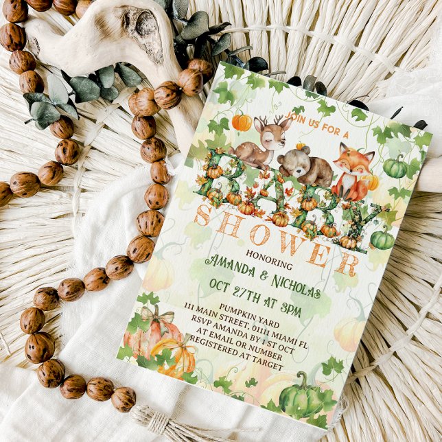Invitation Fête de bébé automnale avec des animaux de la forê (Créateur téléchargé)
