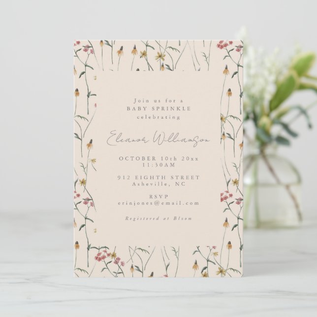 Invitation Fête de bébé automnale Bohème Fleurs sauvages (Debout devant)