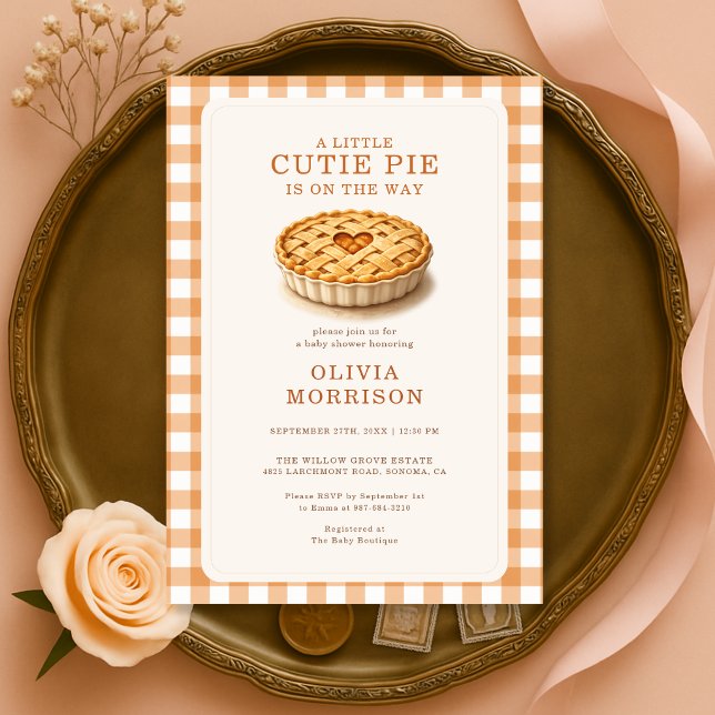 Invitation Fête de Bébé Automne Gingham Cutie Pie (Créateur téléchargé)