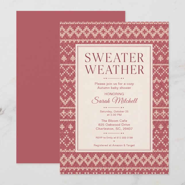 Invitation Fête de Bébé Automne Météo Pull (Devant / Derrière)