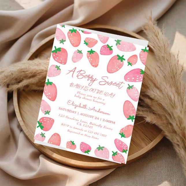 Invitation Fête de bébé aux fraises douce comme un Berry (Créateur téléchargé)
