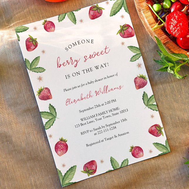 Invitation Fête de Bébé aux Fraises Douces (Créateur téléchargé)