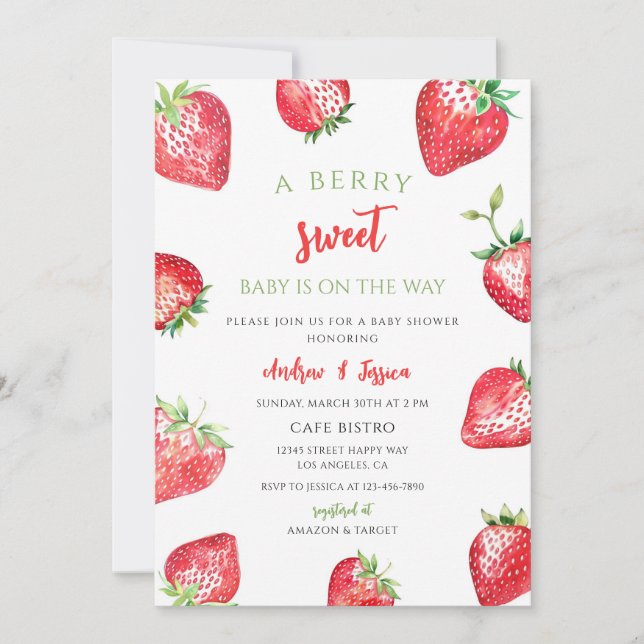 Invitation Fête de bébé aux fraises sucrées (Devant)