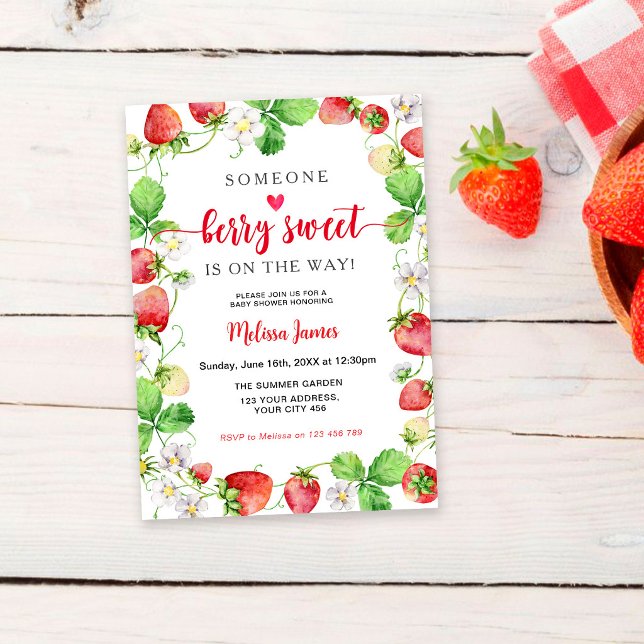 Invitation Fête de Bébé aux Fraises Sucrées (Créateur téléchargé)
