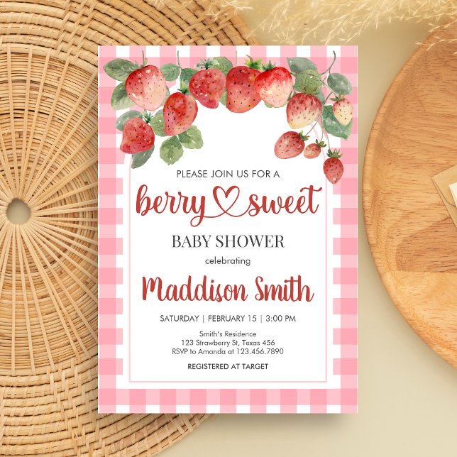 Invitation Fête de Bébé aux Fraises Sucrées (Strawberry Baby Shower Invitation)