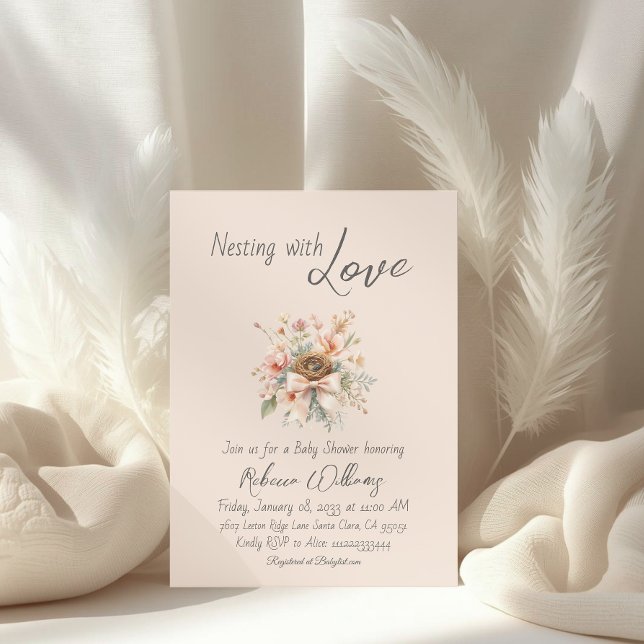 Invitation Fête de Bébé avec Arc Floral Bohème Nidification (Créateur téléchargé)
