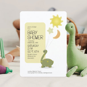 Invitation Fête de bébé avec dinosaure vert armée et ballons