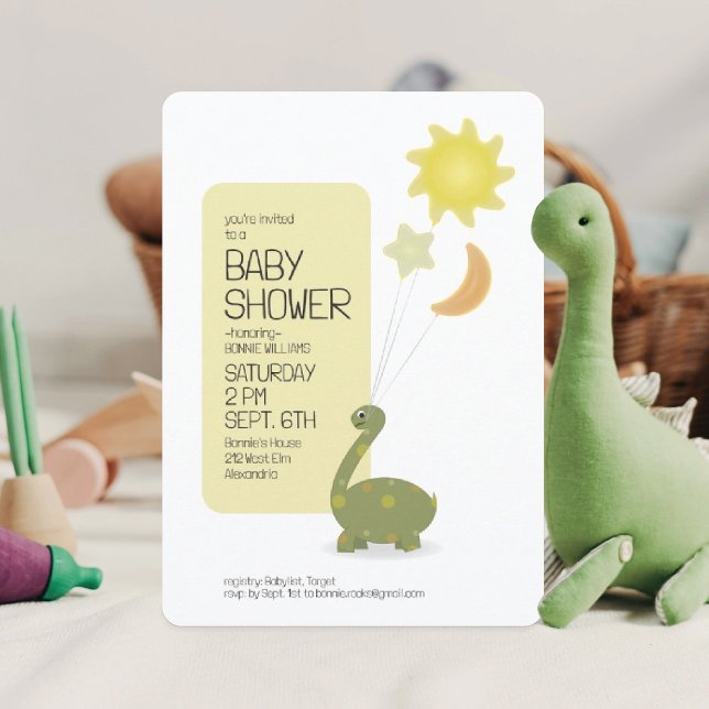 Invitation Fête de bébé avec dinosaure vert armée et ballons  (Créateur téléchargé)
