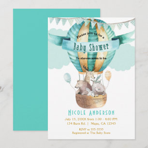 Invitation Fête de bébé aventure animale aquarelle boho