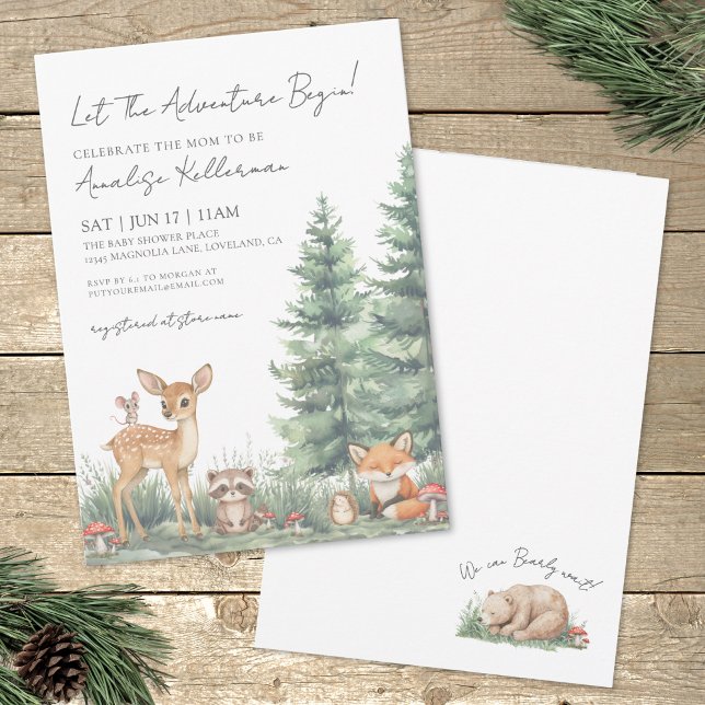 Invitation Fête de Bébé Aventure Animaux de la Forêt de Bois (Woodland Forest Animals Adventure Baby Shower Invitation)