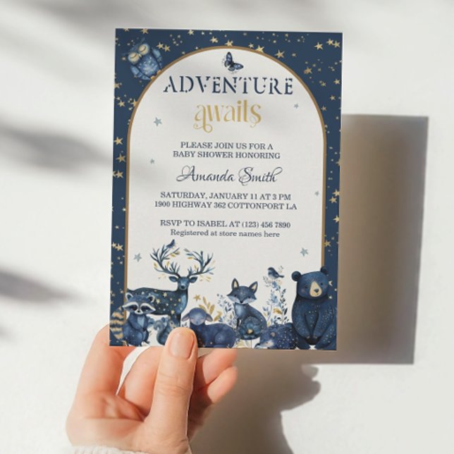 Invitation Fête de Bébé Aventure Animaux Mignons de la Forêt  (Créateur téléchargé)