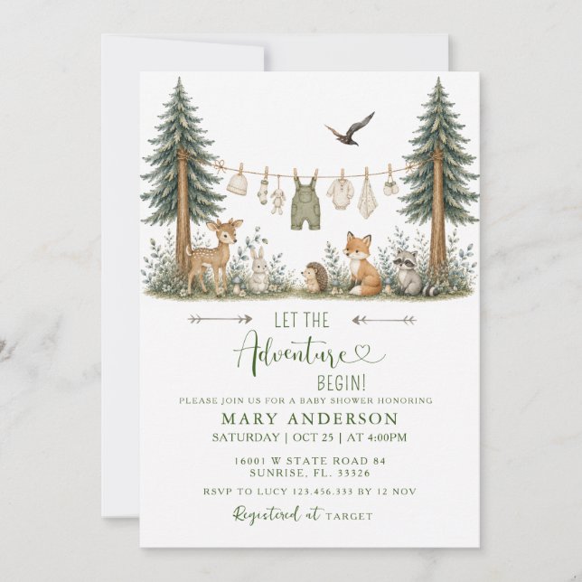 Invitation Fête de Bébé Aventure en Attendant les Animaux de  (Devant)