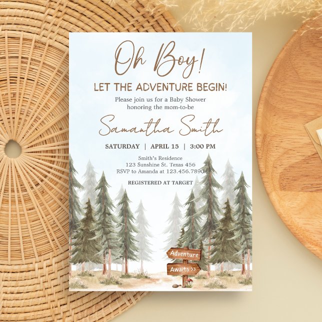 Invitation Fête de bébé aventureuse en forêt (Let the Adventure Begins Adventure Awaits Woodland Baby Shower Invitation)