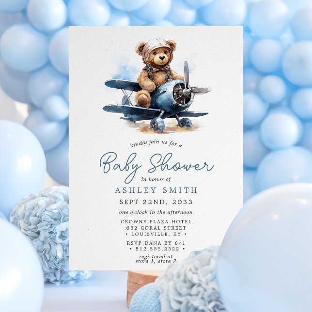 Invitation Fête de bébé avion Ourson  (Créateur téléchargé)