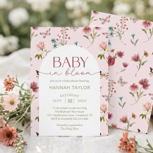 Invitation Fête de bébé Baby in Bloom Fleur sauvage Rose