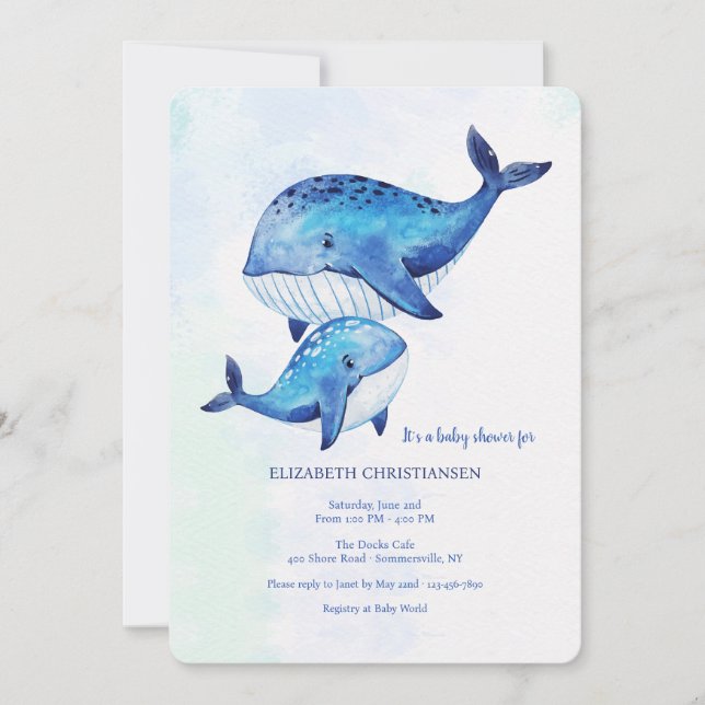 Invitation Fête de bébé Baleine de rêve (Devant)