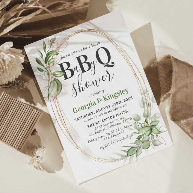 Invitation Fête de bébé BBQ Botanique Vert Doré (Créateur téléchargé)