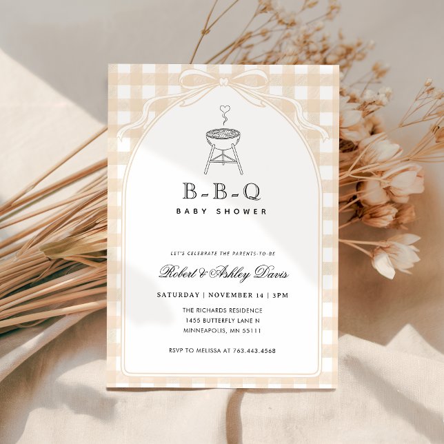 Invitation Fête de Bébé BBQ Ruban Gingham Élégant Baby Q (Créateur téléchargé)
