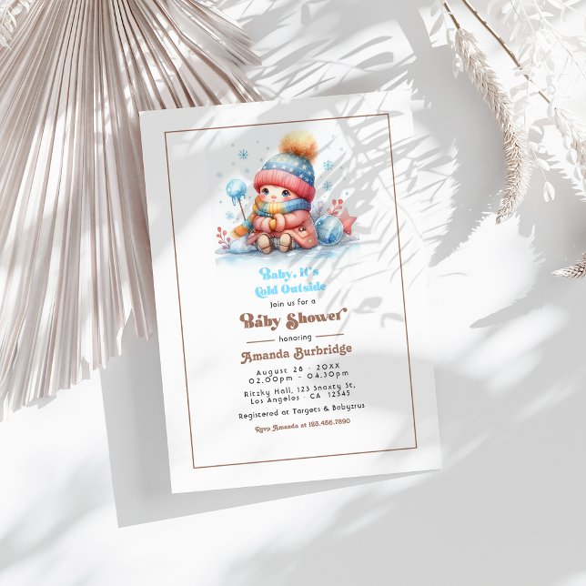 Invitation Fête de bébé "Bébé, il fait froid dehors !" au thè (Mocha Mousse "Baby It’s Cold Outside!" Baby Shower Invitation)