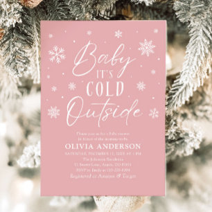 Invitation Fête de Bébé Bébé Rose Hiver Il Fait Froid Dehors
