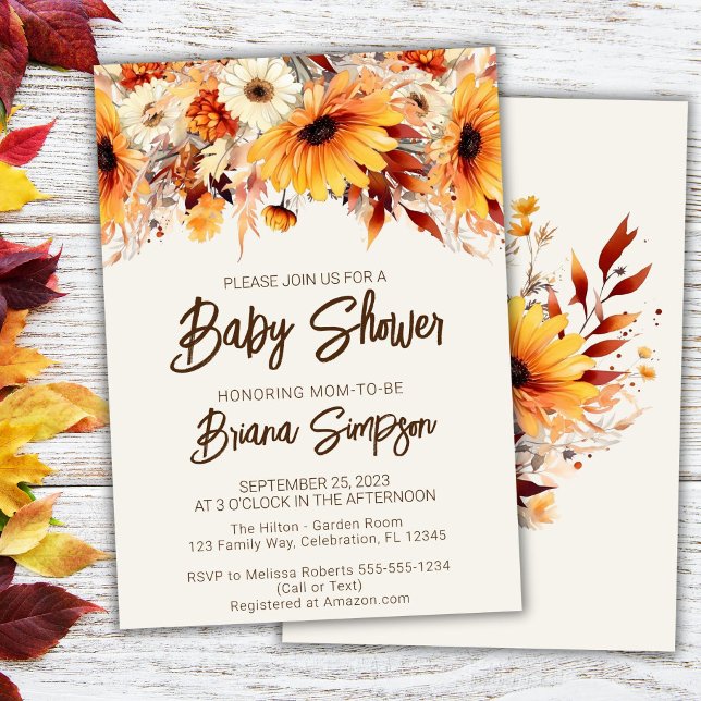 Invitation Fête de bébé beige Floral d'automne (Créateur téléchargé)