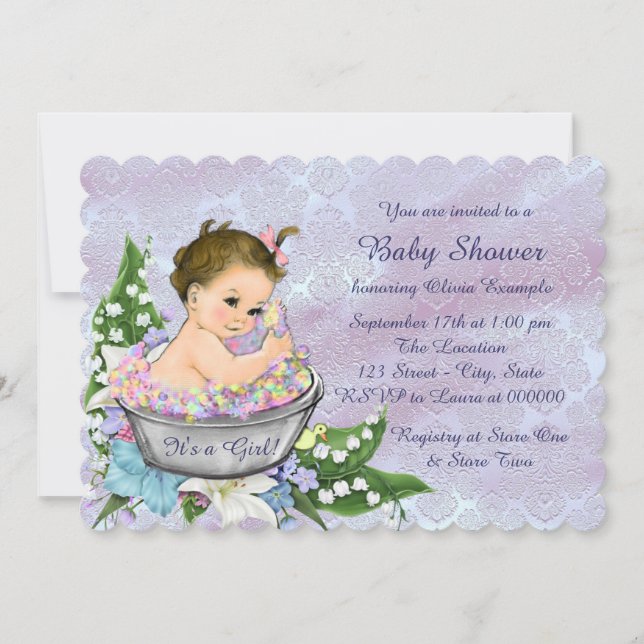 Invitation Fête de Bébé Bleu Violet et Sarcelle Bain Bébé (Devant)