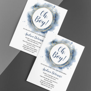 Invitation Fête de bébé Blue Gold Oh garçon