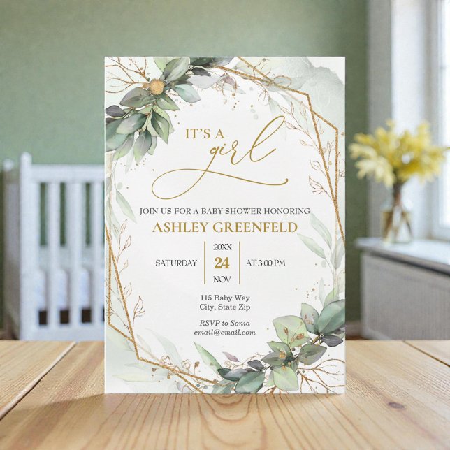 Invitation Fête de Bébé Bohème Feuillage d'Eucalyptus (Créateur téléchargé)