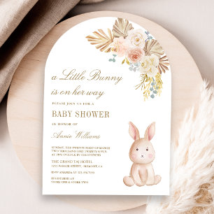 Invitation Fête de Bébé Bohème Florale Terreuse Lapin Arc