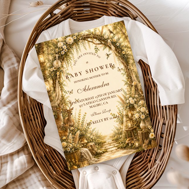 Invitation Fête de Bébé Bohème Forêt Enchantée (Créateur téléchargé)