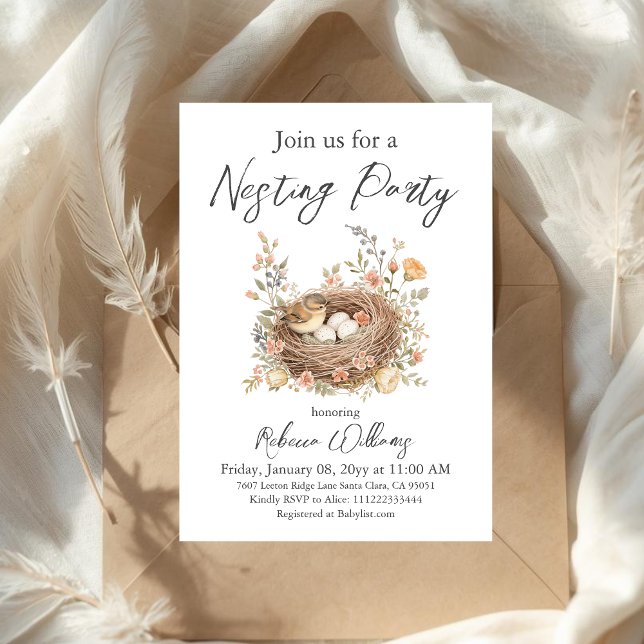 Invitation Fête de bébé Bohème Oiseau Plume Son Nid (Créateur téléchargé)