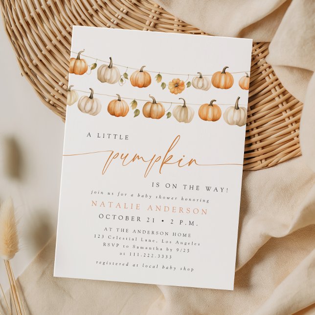 Invitation Fête de bébé Boho Little Pumpkin Clothesline Autom (Créateur téléchargé)