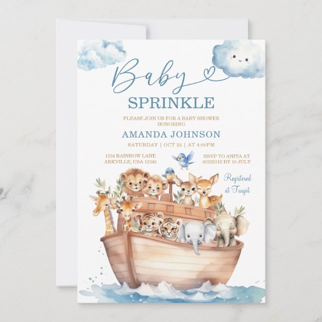 Invitation Fête de bébé Boho Mignon Arche de Noé Mixte (Devant)