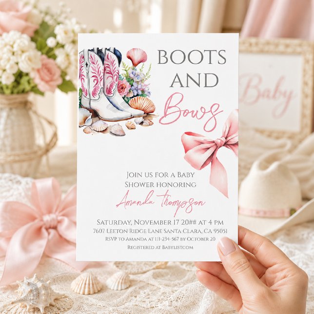 Invitation Fête de bébé Bottes et Rubans Rose de l'Ouest (Créateur téléchargé)